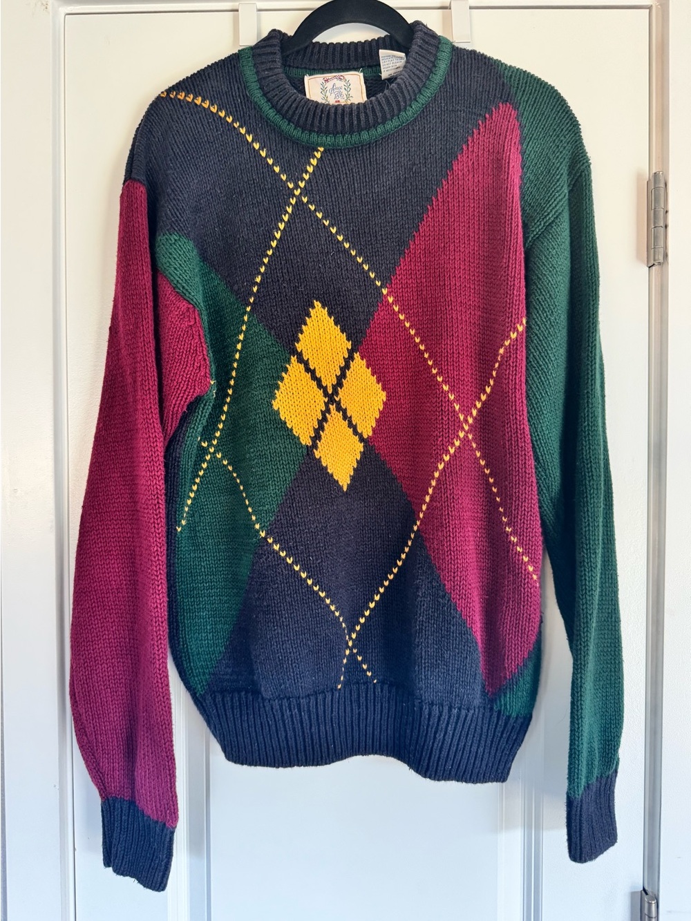 VINTAGE Sears Roebuck & Co. Men’s Sz L Pullover Sweater Diamond Multi Cableknit